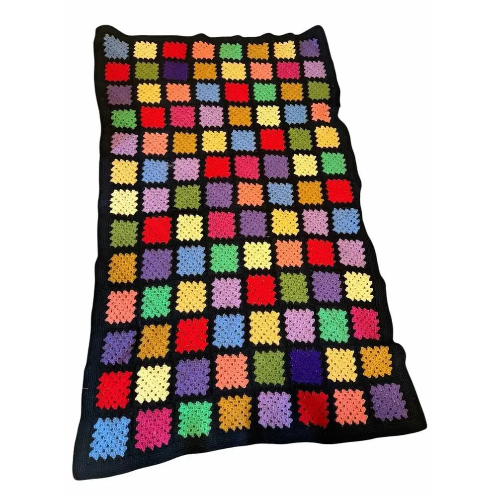 ROSEANNE GRANNY SQUARE AFGHAN Handmade Crochet Blanket Multi Color FAST SHIP
